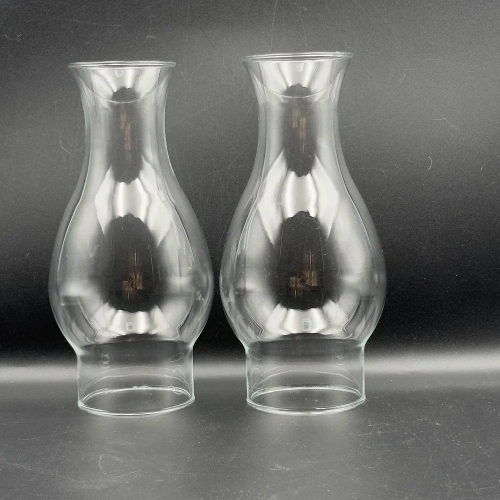 Set of 2 Clear Glass Hurricane Lamp Chimneys 8.5 Inch Height 3 Inch Base Fitter